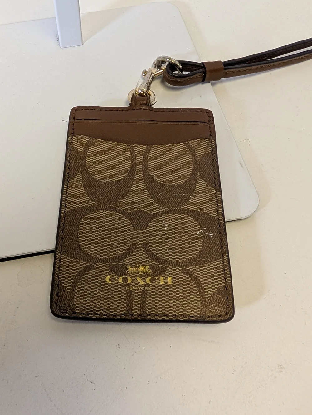 Coach Brown and Gold Signature Card Case